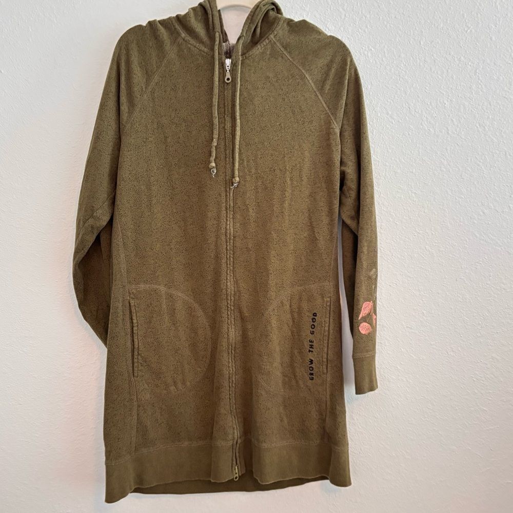 Life Is Good Hooded Long Zipup Sweater Green Women's L